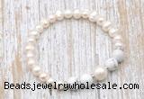 CFB612 6-7mm potato white freshwater pearl & white howlite stretchy bracelet