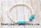 CFB613 6-7mm potato white freshwater pearl & turquoise stretchy bracelet