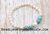 CFB614 6-7mm potato white freshwater pearl & blue sea sediment jasper stretchy bracelet