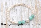 CFB615 6-7mm potato white freshwater pearl & amazonite stretchy bracelet