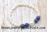 CFB616 6-7mm potato white freshwater pearl & lapis lazuli stretchy bracelet