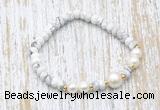 CFB702 faceted rondelle white howlite & potato white freshwater pearl stretchy bracelet