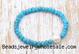 CFB703 faceted rondelle turquoise & potato white freshwater pearl stretchy bracelet