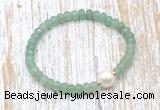 CFB712 faceted rondelle green aventurine & potato white freshwater pearl stretchy bracelet