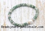 CFB715 faceted rondelle Qinghai jade & potato white freshwater pearl stretchy bracelet