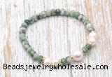 CFB717 faceted rondelle Qinghai jade & potato white freshwater pearl stretchy bracelet