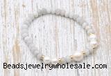 CFB723 faceted rondelle white crazy lace agate & potato white freshwater pearl stretchy bracelet