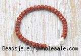 CFB731 faceted rondelle red jasper & potato white freshwater pearl stretchy bracelet