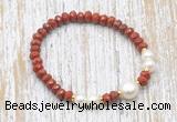 CFB732 faceted rondelle red jasper & potato white freshwater pearl stretchy bracelet