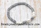 CFB735 faceted rondelle grey picture jasper & potato white freshwater pearl stretchy bracelet