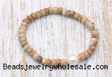 CFB736 faceted rondelle picture jasper & potato white freshwater pearl stretchy bracelet