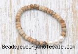 CFB737 faceted rondelle picture jasper & potato white freshwater pearl stretchy bracelet