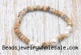 CFB738 faceted rondelle picture jasper & potato white freshwater pearl stretchy bracelet