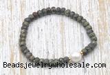 CFB742 faceted rondelle dragon blood jasper & potato white freshwater pearl stretchy bracelet