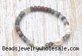 CFB747 faceted rondelle African bloodstone & potato white freshwater pearl stretchy bracelet