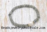 CFB748 faceted rondelle labradorite & potato white freshwater pearl stretchy bracelet