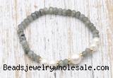 CFB750 faceted rondelle labradorite & potato white freshwater pearl stretchy bracelet