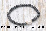 CFB751 faceted rondelle black labradorite & potato white freshwater pearl stretchy bracelet