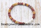 CFB761 faceted rondelle mookaite & potato white freshwater pearl stretchy bracelet