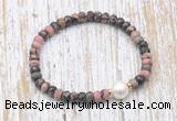 CFB763 faceted rondelle rhodonite & potato white freshwater pearl stretchy bracelet