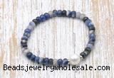 CFB769 faceted rondelle sodalite & potato white freshwater pearl stretchy bracelet