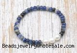 CFB770 faceted rondelle sodalite & potato white freshwater pearl stretchy bracelet