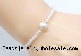 CFB801 4mm faceted round white moonstone & potato white freshwater pearl bracelet