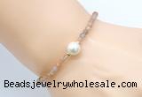 CFB802 4mm faceted round orange moonstone & potato white freshwater pearl bracelet