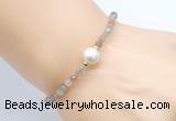 CFB803 4mm faceted round rainbow moonstone & potato white freshwater pearl bracelet