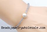 CFB804 4mm faceted round labradorite & potato white freshwater pearl bracelet