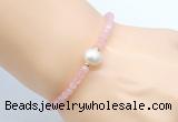 CFB805 4mm faceted round rose quartz & potato white freshwater pearl bracelet