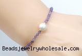 CFB806 4mm faceted round amethyst & potato white freshwater pearl bracelet