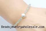 CFB807 4mm faceted round prehnite & potato white freshwater pearl bracelet