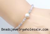 CFB808 4mm faceted round morganite & potato white freshwater pearl bracelet