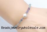 CFB809 4mm faceted round fluorite & potato white freshwater pearl bracelet