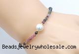 CFB810 4mm faceted round tourmaline & potato white freshwater pearl bracelet