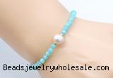 CFB815 4mm faceted round amazonite & potato white freshwater pearl bracelet