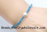 CFB816 4mm faceted round apatite & potato white freshwater pearl bracelet