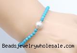 CFB817 4mm faceted round turquoise & potato white freshwater pearl bracelet