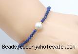 CFB818 4mm faceted round lapis lazuli & potato white freshwater pearl bracelet