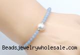 CFB819 4mm faceted round blue angel skin & potato white freshwater pearl bracelet