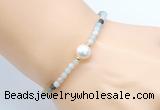 CFB820 4mm faceted round amazonite & potato white freshwater pearl bracelet