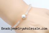 CFB821 4mm faceted round pink aventurine & potato white freshwater pearl bracelet