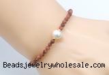 CFB823 4mm faceted round goldstone & potato white freshwater pearl bracelet