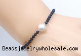 CFB824 4mm faceted round blue goldstone & potato white freshwater pearl bracelet