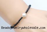 CFB827 4mm faceted round black spinel & potato white freshwater pearl bracelet