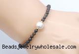 CFB830 4mm faceted round bronzite & potato white freshwater pearl bracelet