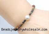 CFB838 4mm faceted round picasso jasper & potato white freshwater pearl bracelet