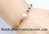 CFB840 4mm faceted round mookaite & potato white freshwater pearl bracelet