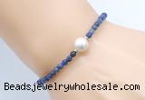 CFB843 4mm faceted round sodalite & potato white freshwater pearl bracelet